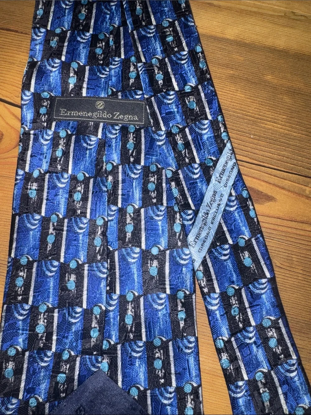 Ermenegildo Zegna Blue and Black Geometric Silk Tie